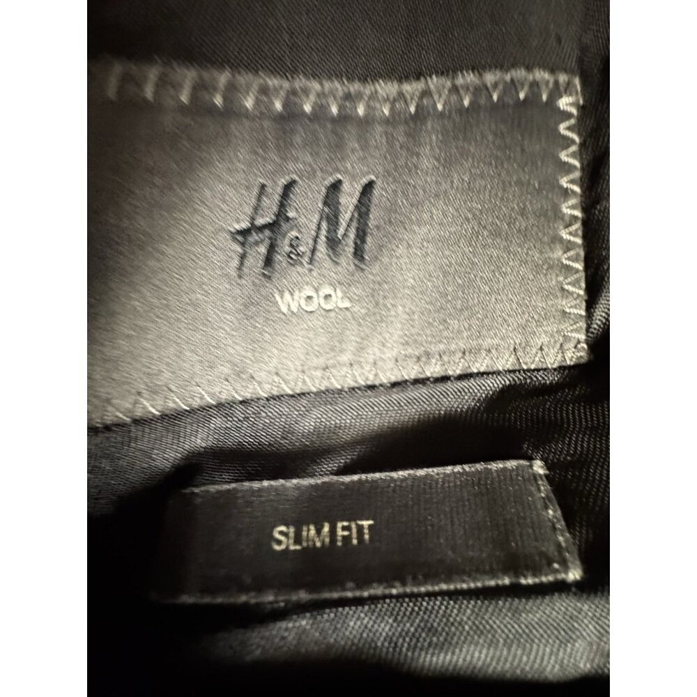 H&M Tollegno 1900 Merino Wool Blazer Slim Fit Gray Jacket 38R Elbow Patches - Picture 4 of 6